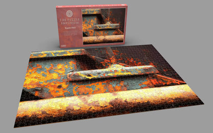 Rust-themed puzzle with packaging on a gray background