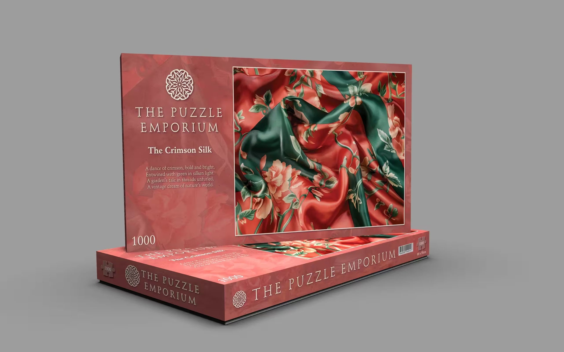 Puzzle box from The Puzzle Emporium with floral design on a gray background