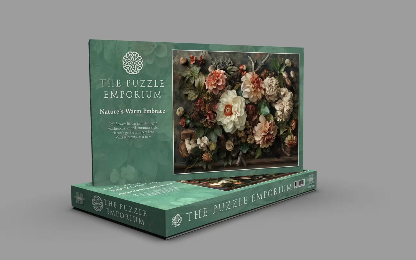 1000-piece jigsaw puzzle featuring a vibrant, scenic image titled 'Nature's Warm Embrace', likely depicting a cozy or autumnal outdoor setting.