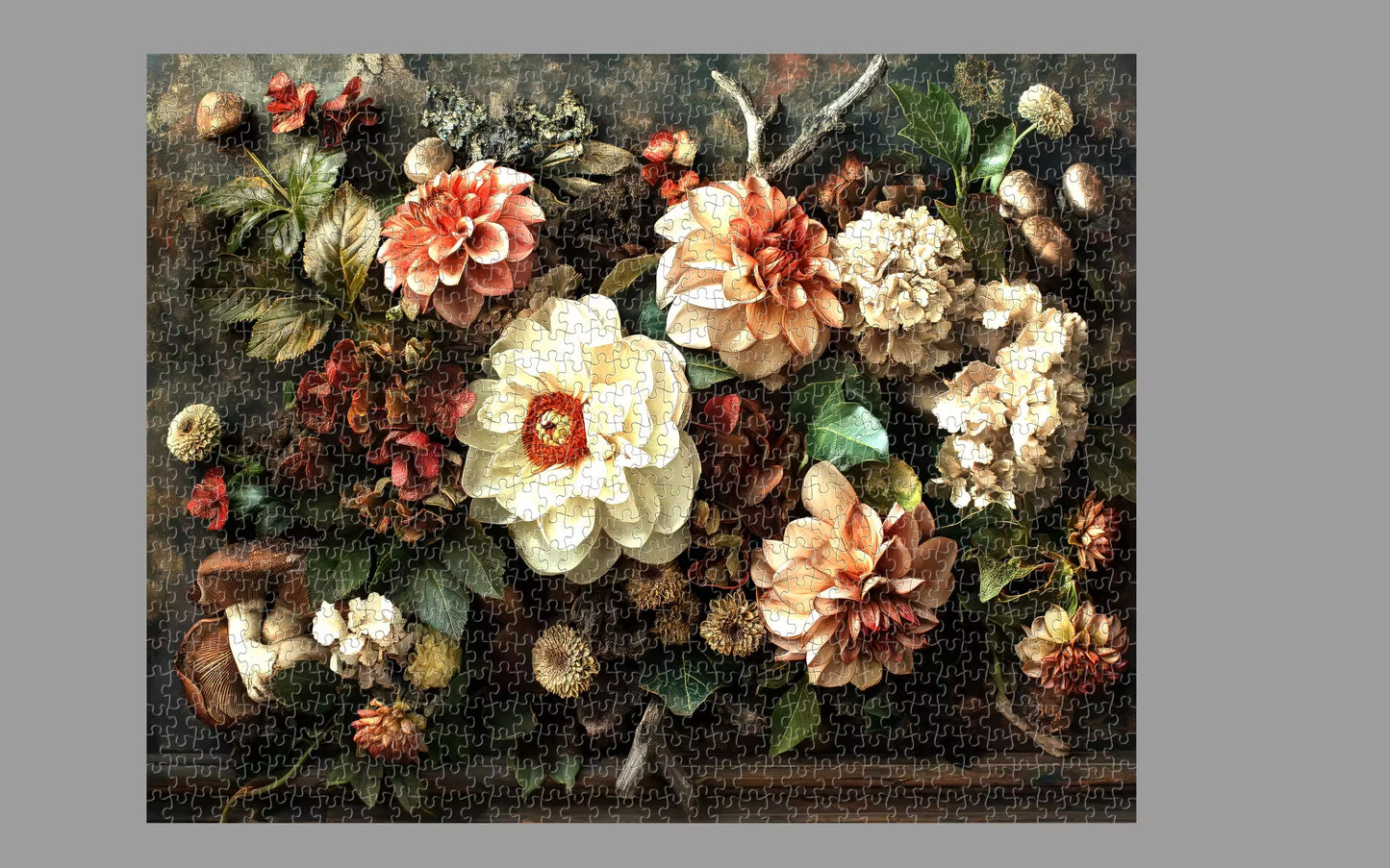 Floral arrangement painting with a dark background
