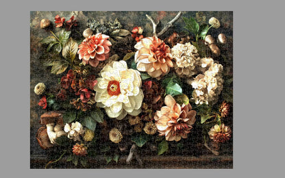 Floral arrangement painting with a dark background