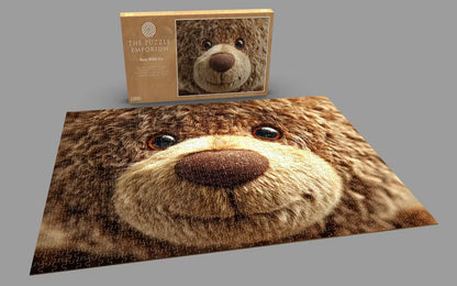 A close-up view highlighting the exceptional craftsmanship and the unique, animal-shaped whimsy pieces concealed within The Majestic Bear 1000-Piece Jigsaw.