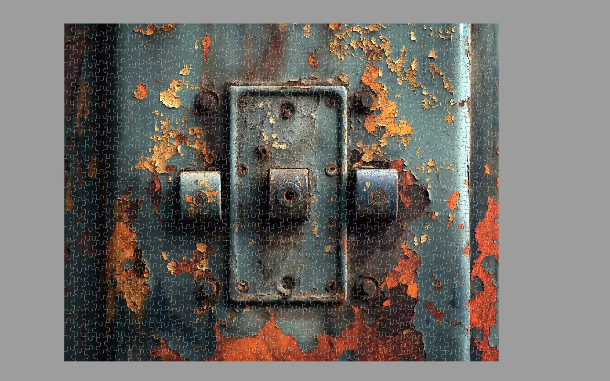 Rust-covered metal surface with a lock mechanism