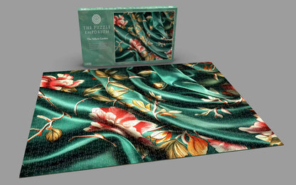 Floral puzzle with green packaging on a gray background