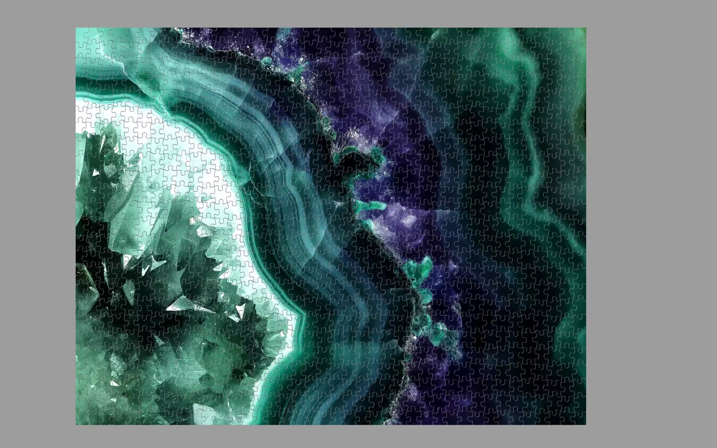 Geode crystal design on a gray background